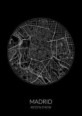 Madrid City Map Black