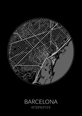 Barcelona City Map Black