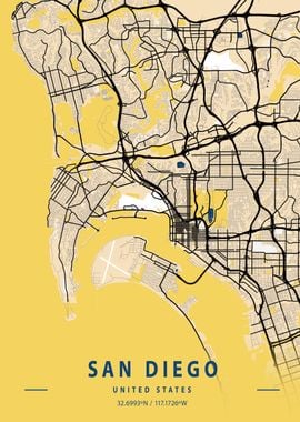 San Diego Yellow City Map