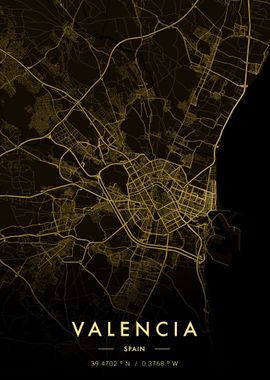 Valencia City Map Gold