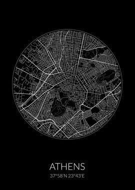 Athens City Map Black