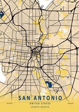 San Antonio Yellow Map