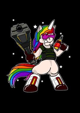 Sweet unicorn with rifle