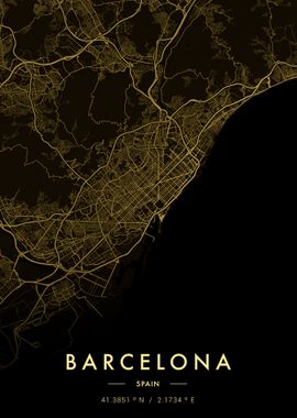 Barcelona City Map Gold