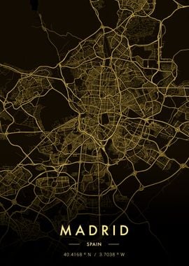 Madrid City Map Gold