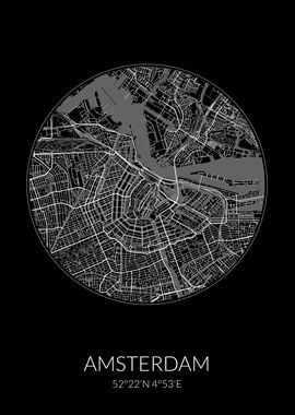 Amsterdam City Map Black