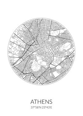 Athens City Map White