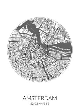 Amsterdam City Map White