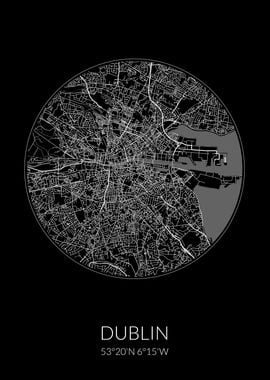 Dublin City Map Black