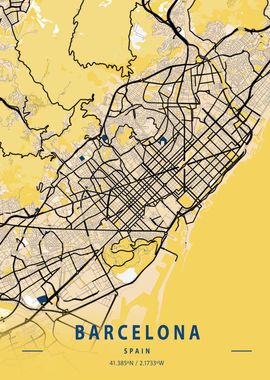 Barcelona Yellow City Map