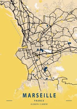 Marseille Yellow City Map