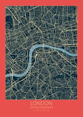 London Map Red Blue