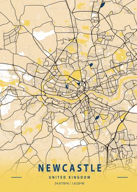 Newcastle Yellow City Map