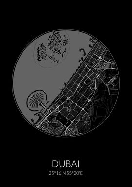 Dubai City Map Black