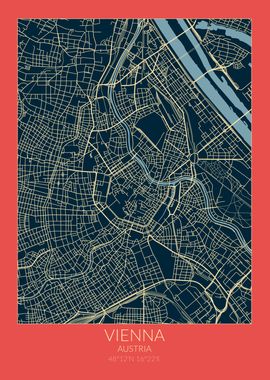 Vienna Map Red Blue