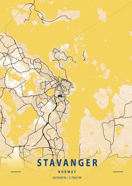 Stavanger Yellow City Map