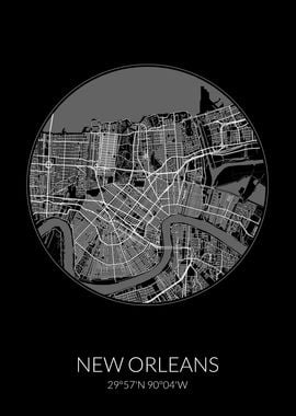 New Orleans City Map Black