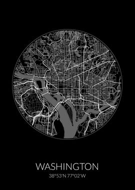 Washington City Map Black