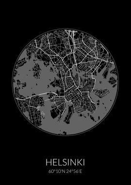 Helsinki City Map Black