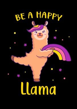 Llama With Rainbow Happy