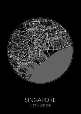 Singapore City Map Black