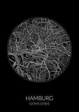 Hamburg City Map Black