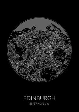 Edinburgh City Map Black