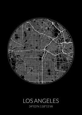 Los Angeles City Map Black