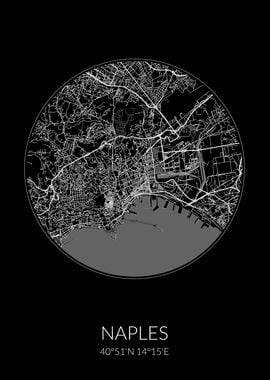 Naples City Map Black