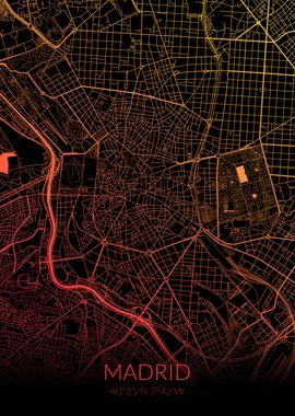 Madrid Map Black Orange