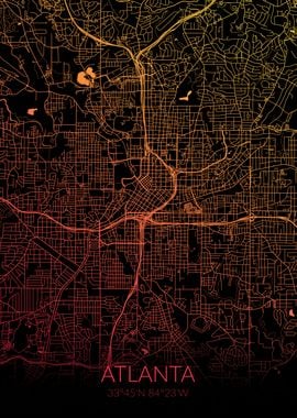 Atlanta Map Black Orange