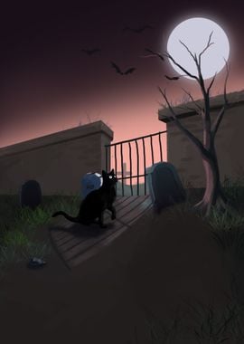 Black Cat at the moon