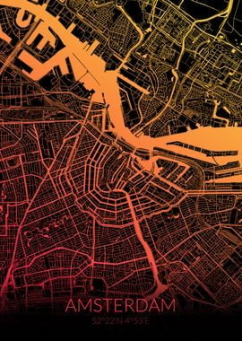 Amsterdam Map Black Orange