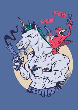 Pew Pew Bird and Unicorn