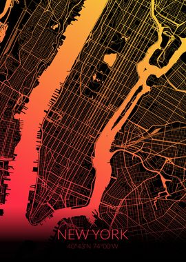 New York Map Black Orange