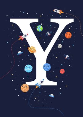 letter Y with space theme