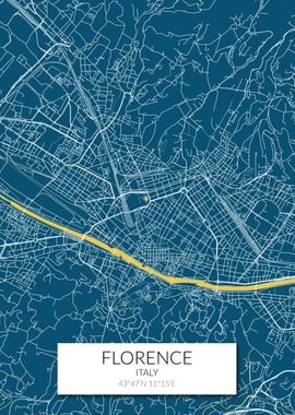 Florence Map Blue White