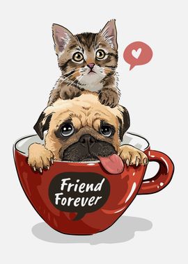 Pug and Cat FriendsForever