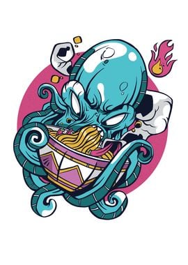 Octopus Eating Ramen