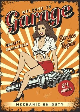 Retro Garage Pin Up Girl