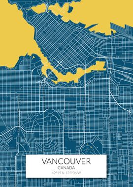 Vancouver Map Blue Yellow