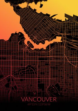 Vancouver Map Black Orange