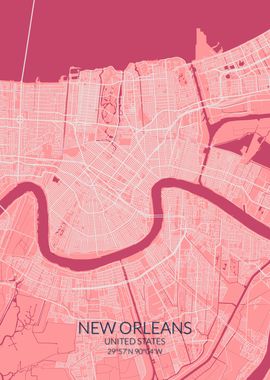 New Orleans Pink Rose Map