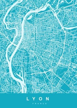 LYON map France Aqua