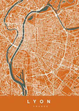 LYON map France Orange