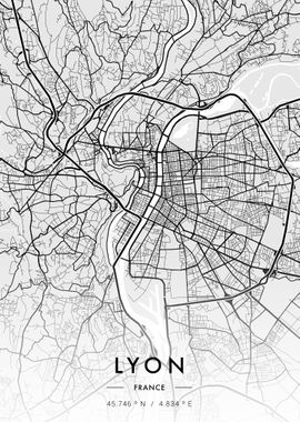 Lyon City Map White