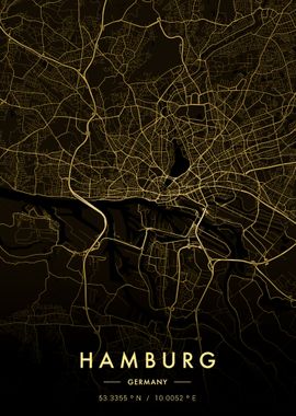 Hamburg City Map Gold