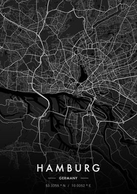 Hamburg City Map Dark