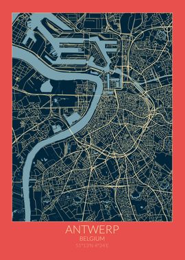 Antwerp Map Red Blue