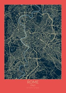 Rome Map Red Blue